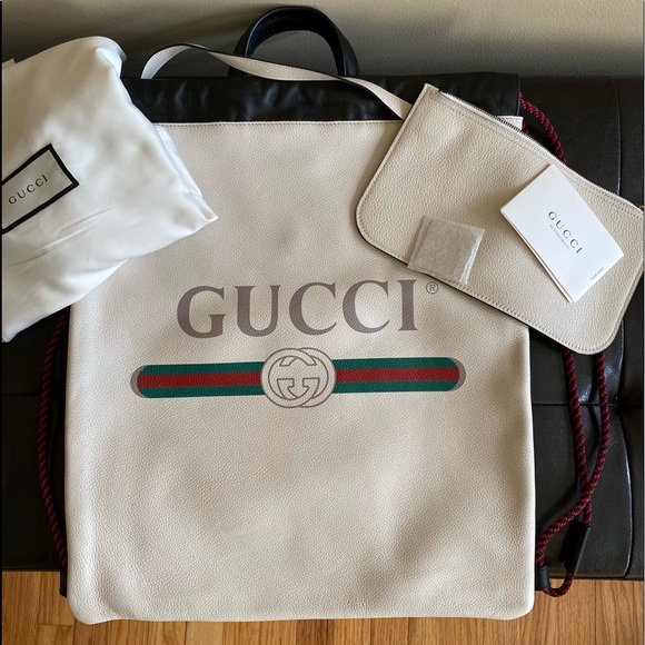 Gucci Handbags - Gucci logo backpack cream retail $1900 authentic!